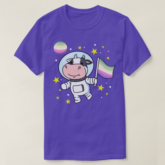 Cow Astronaut Genderfae Pride  T Shirt (Design framsida)
