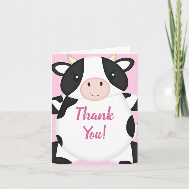 Cow Baby Shower Farm Rosa Girl Girl Tack Kort (Framsida)