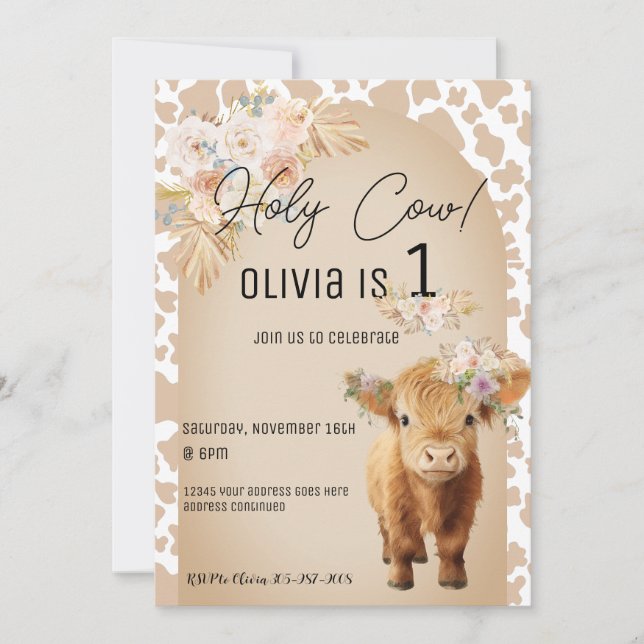 Cow Barnyard Birthday-inbjudan till Cute Blommigt- Inbjudningar (Framsida)