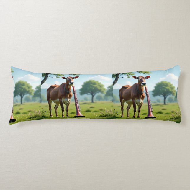 Cow & Bassoon Pasture Body Pillow – Whimsical Farm Kroppskudde (Framsidan)
