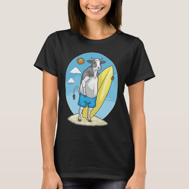 Cow Beach Surfboard Summer T Shirt (Framsida)