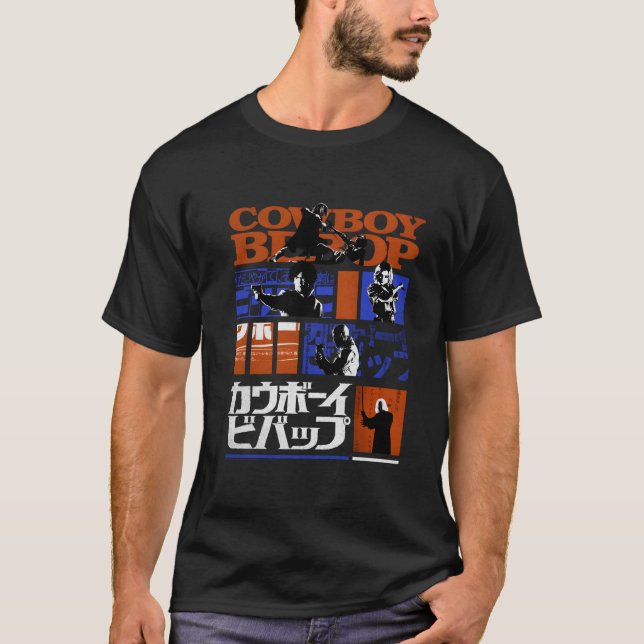Cow Bebop Kanji Comic Strips T Shirt (Framsida)