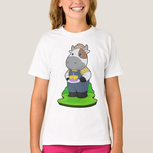 Cow Birthday Farmer T Shirt (Framsida)