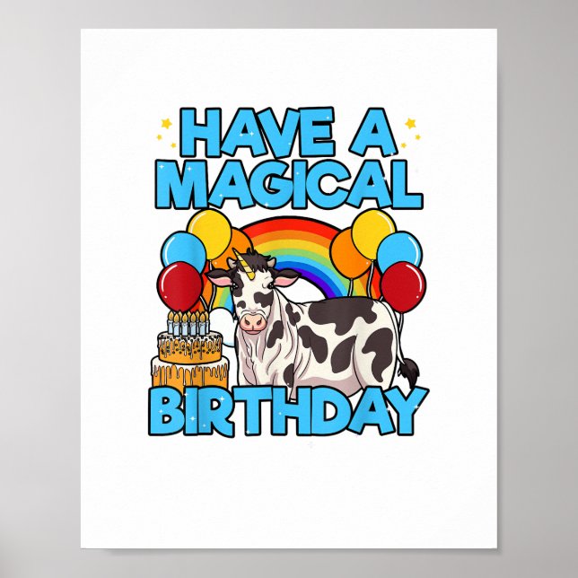 Cow Birthday Magic Rainbow Temaparty Cattleman Poster (Framsidan)