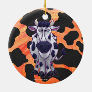 Cow Black and Orange Vild me Julgransprydnad Keramik