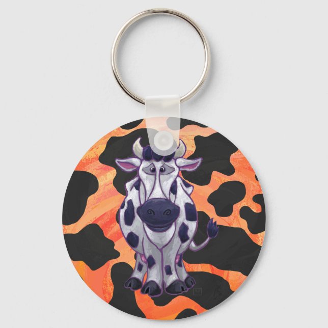 Cow Black and Orange Vild me Nyckelring (Framsida)