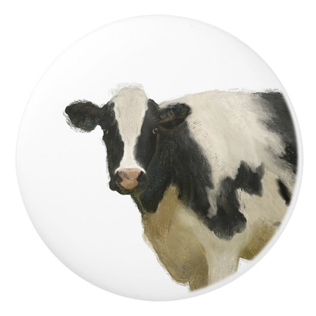 Cow Black n White Rustic Farmhouse Land Köks Knopp (Framsidan)