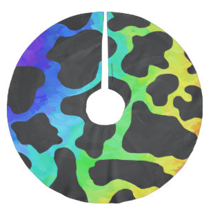 Cow Black och Rainbow Saker Julgransmatta Borstad Polyester