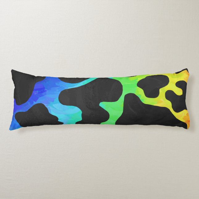 Cow Black och Rainbow Saker Kroppskudde (Framsidan)