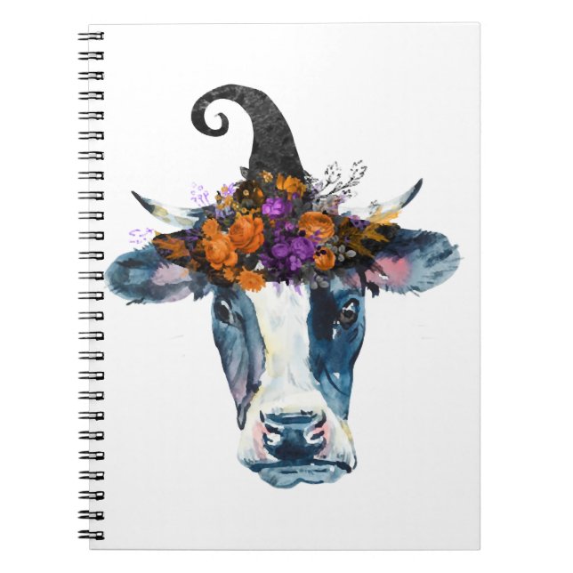 Cow Black White Halloween Witch Anteckningsbok (Framsidan)
