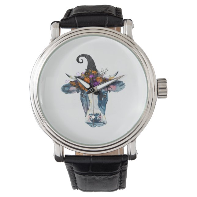 Cow Black White Halloween Witch Armbandsur (Framsida)