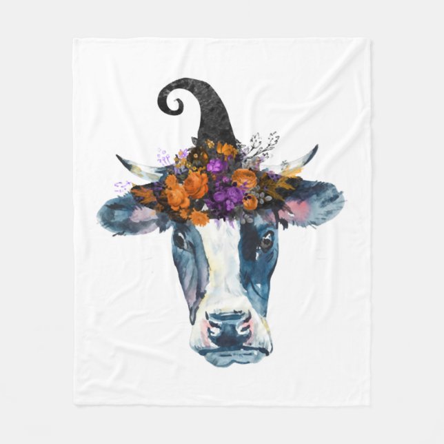 Cow Black White Halloween Witch Fleecefilt (Framsidan)