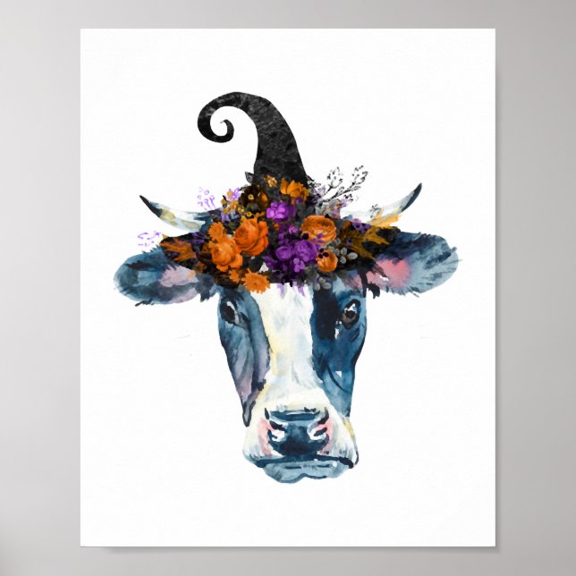 Cow Black White Halloween Witch Poster (Framsidan)