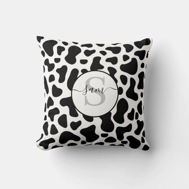 Cow Black White Patch Monogram Dekorativ kudde (Framsida)