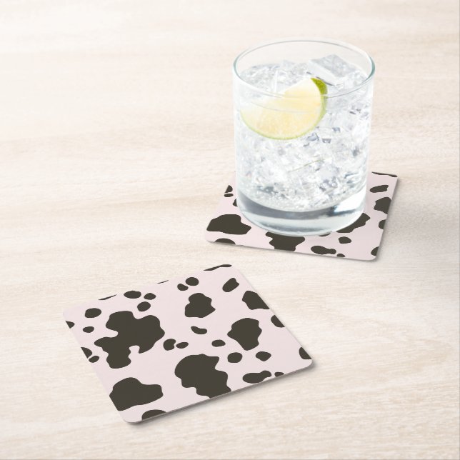 Cow Black White Spots Fur Underlägg Papper Kvadrat (Insitu)