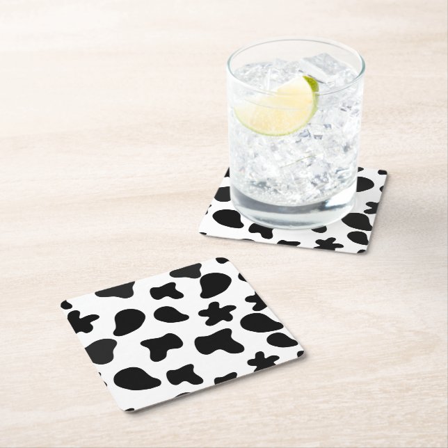Cow Black White Spots Fur Underlägg Papper Kvadrat (Insitu)