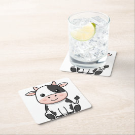 Cow Black White Spots Fur Underlägg Papper Kvadrat