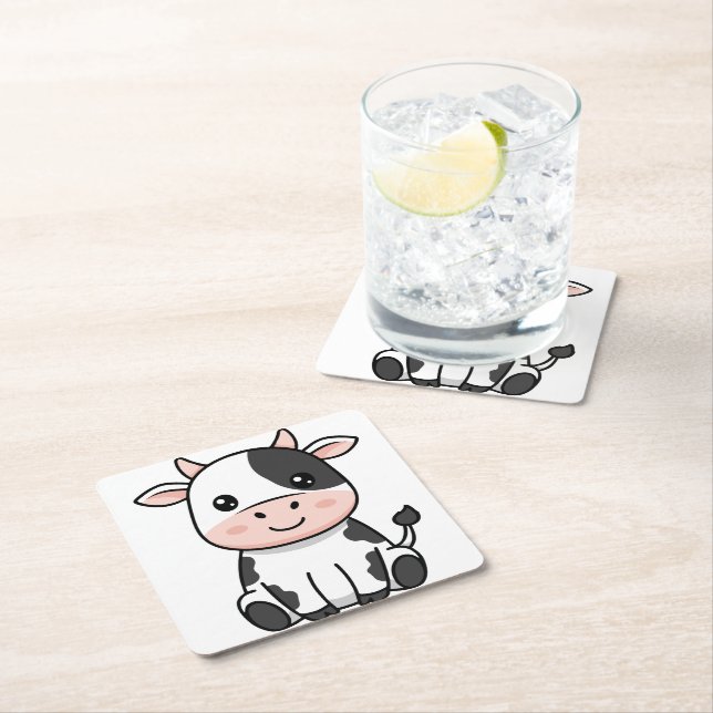 Cow Black White Spots Fur Underlägg Papper Kvadrat (Insitu)