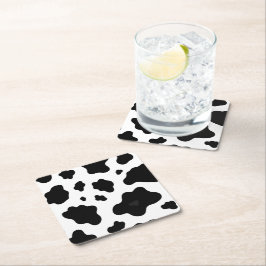 Cow Black White Spots Fur Underlägg Papper Kvadrat