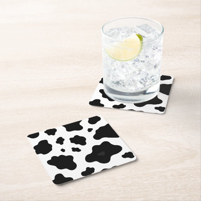 Cow Black White Spots Fur Underlägg Papper Kvadrat (Insitu)
