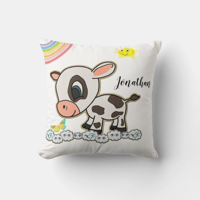 Cow Blommigt Rainbow Clouds Dekorativ kudde (Framsida)
