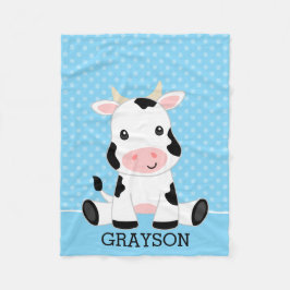 Cow Blue Polka Dot Personlig Boy Fleecefilt
