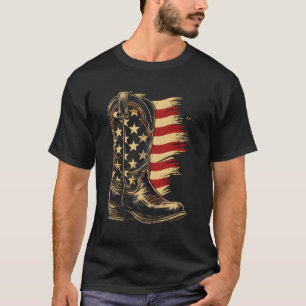 Cow Boots American Flagga 4:e juli Cow T Shirt