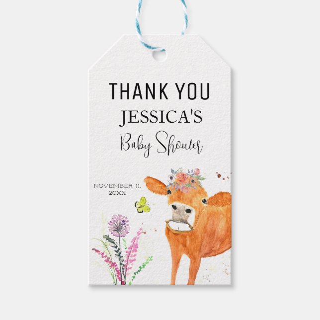 Cow Boskap Land Baby Shower Girl Girl Boy Presentetikett (Framsidan)