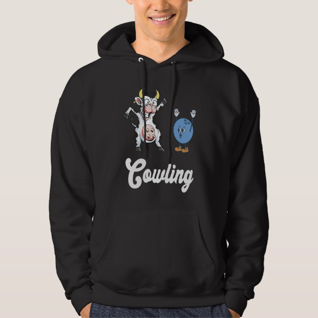 Cow Bowler Bowling Pin Funny Bowling Strike Bowlin Hoodie (Framsida)