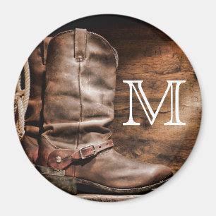 Cow Boy Boots Spur Land Monogram Initial Magnet