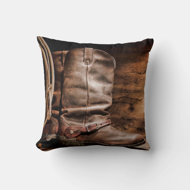 Cow Boy Boots Spur Land Rope Throw Couch Pillow Kudde (Framsida)