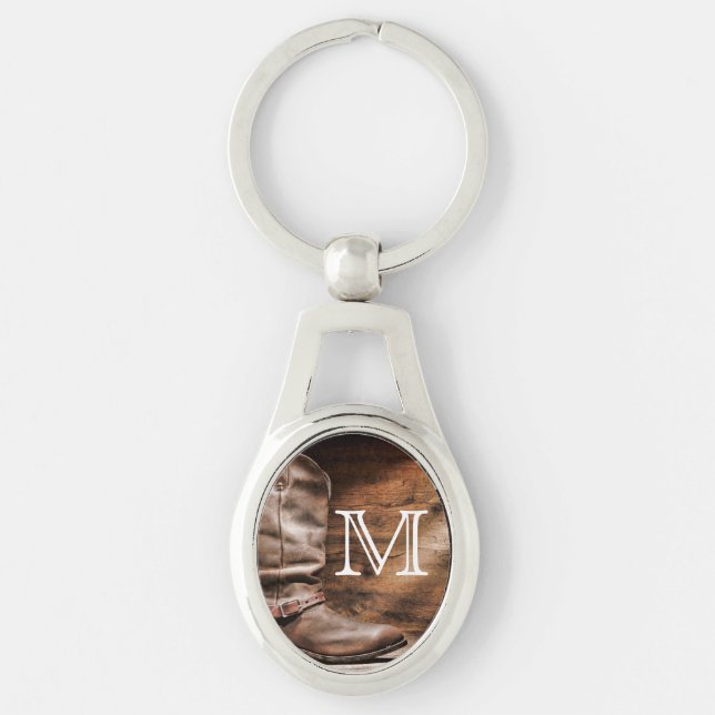 Cow Boy Boots Spur Land Rope Wood Nyckelring (Framsidan)