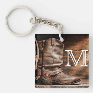 Cow Boy Boots Spur Land Rope Wood Nyckelring