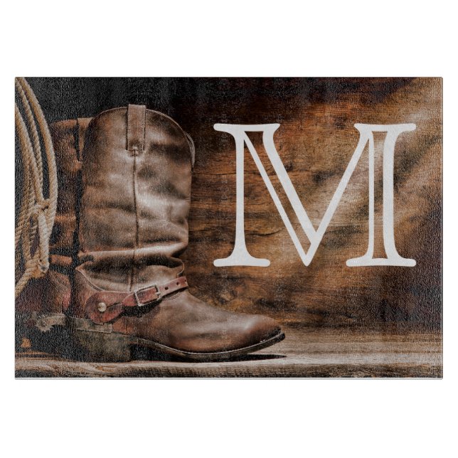 Cow Boy Boots Spur Monogram Glass Caking Board (Framsidan)