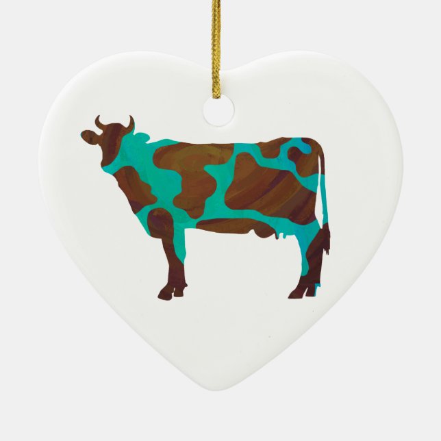 Cow Brown och Teal Silhouette Julgransprydnad Keramik (Baksidan)