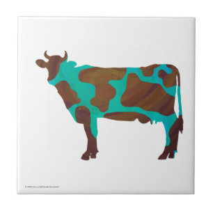 Cow Brown och Teal Silhouette Kakelplatta