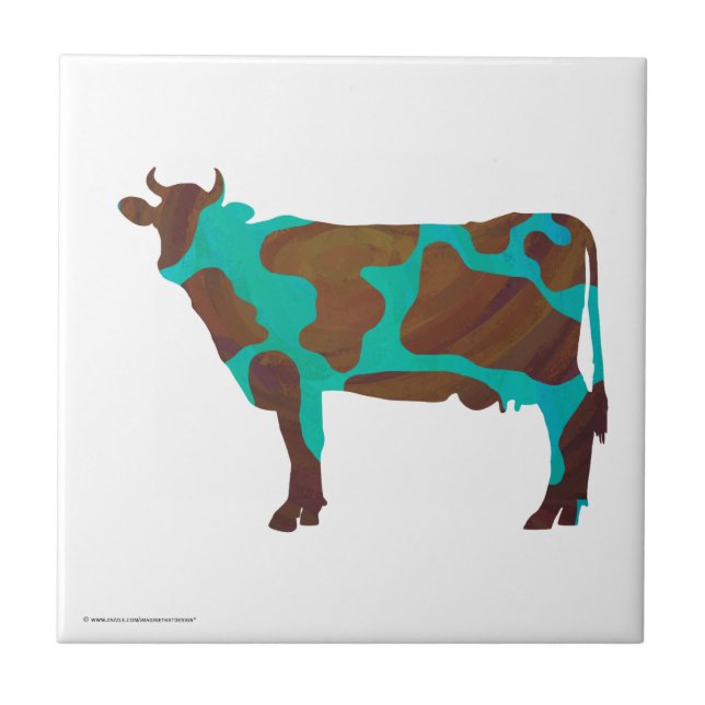 Cow Brown och Teal Silhouette Kakelplatta (Framsidan)