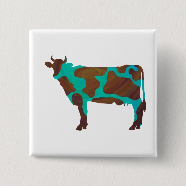 Cow Brown och Teal Silhouette Knapp (Framsida)