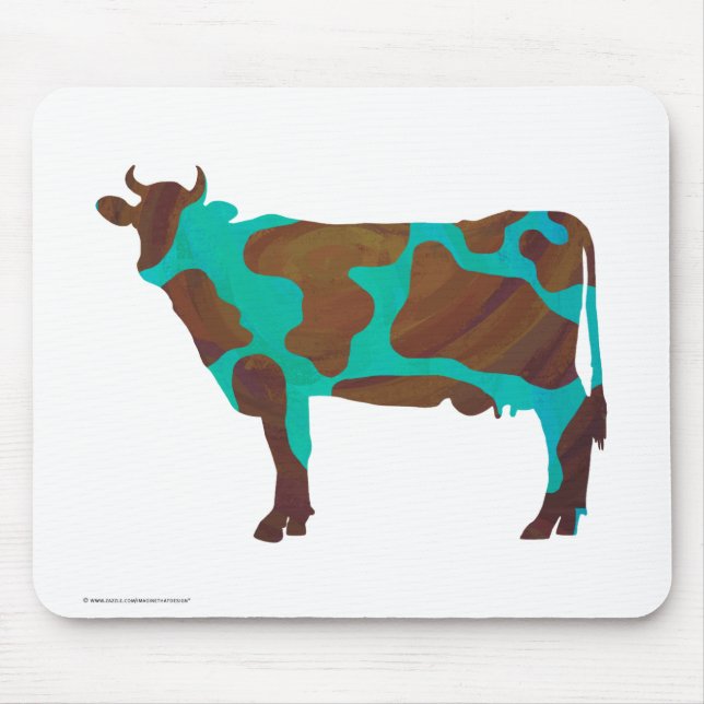 Cow Brown och Teal Silhouette Musmatta (Framsidan)