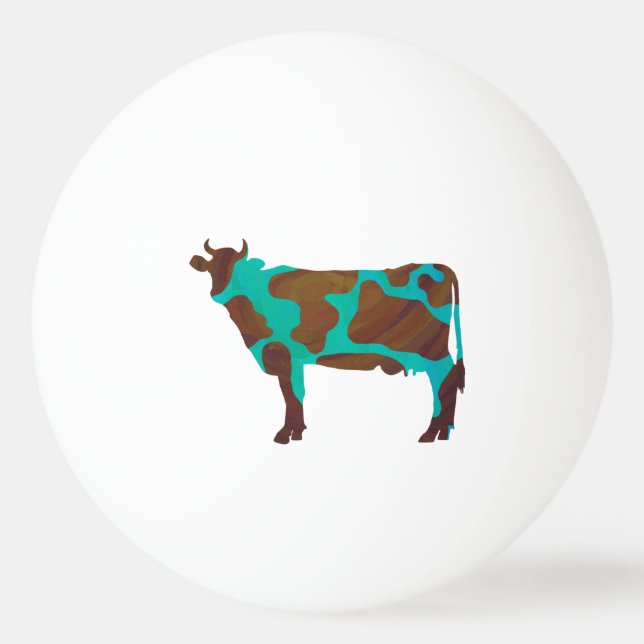 Cow Brown och Teal Silhouette Pingisboll (Baksidan)