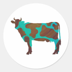 Cow Brown och Teal Silhouette Runt Klistermärke