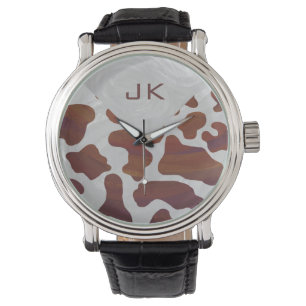 Cow Brown och White Monogram Armbandsur