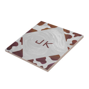 Cow Brown och White Monogram Kakelplatta
