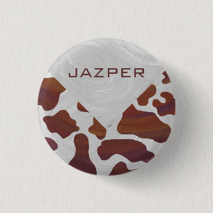 Cow Brown och White Monogram Knapp