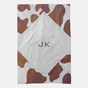 Cow Brown och White Monogram Kökshandduk