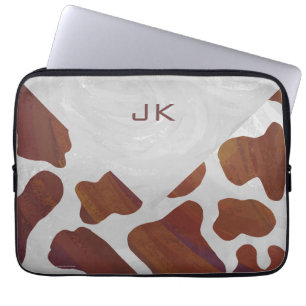 Cow Brown och White Monogram Laptop Fodral