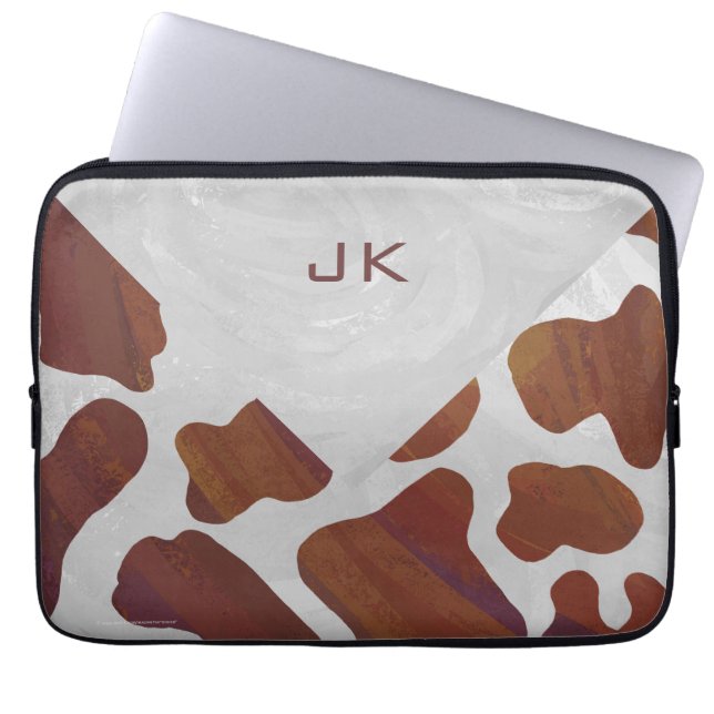 Cow Brown och White Monogram Laptop Fodral (Framsidan)