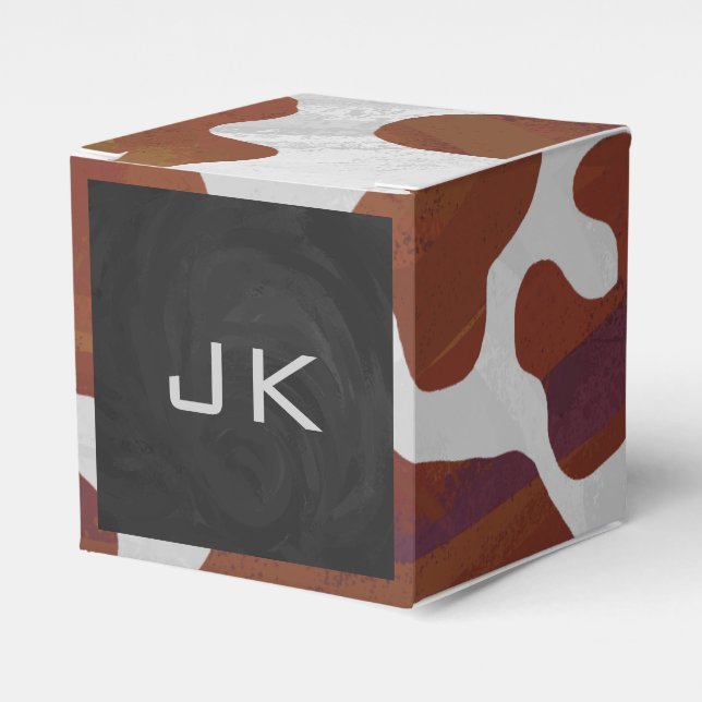 Cow Brown och White Monogram Presentaskar (Framsidan Sidan)