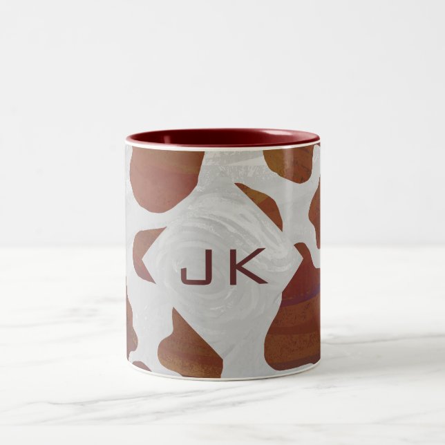 Cow Brown och White Monogram Två-Tonad Mugg (Center)