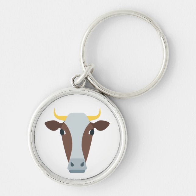 Cow Bull Head Rund Silverfärgad Nyckelring (Framsidan)